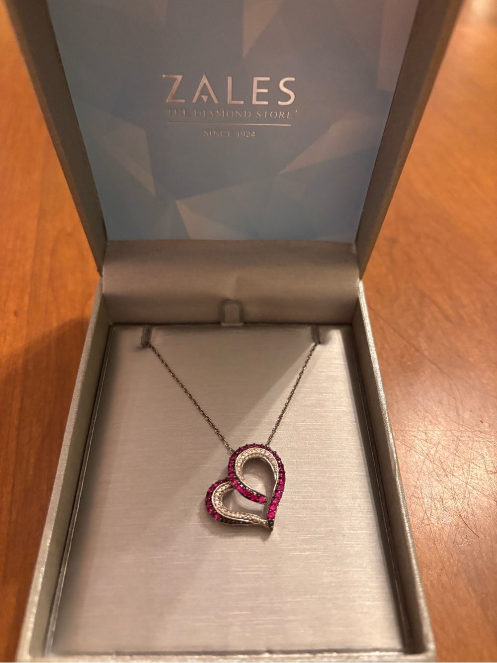Zales Silver Heart Necklace with Pink Stones